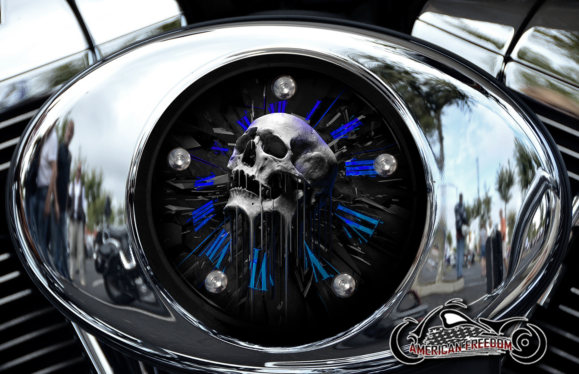 Custom Air Cleaner Cover - Skull Clock (Blue)